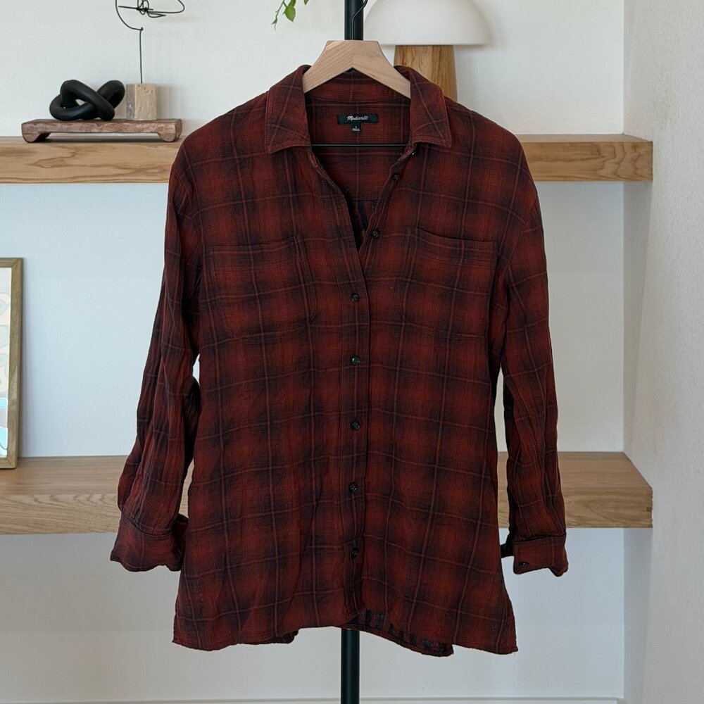Madewell Oversized Flannel Button-Down Shirt - Burnished Mahogany - S